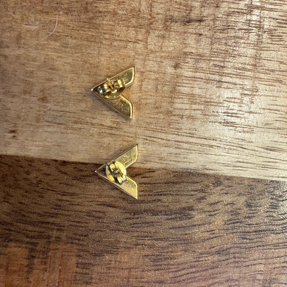 Gold Tone Triangle Stud Earrings - Picture 3 of 5